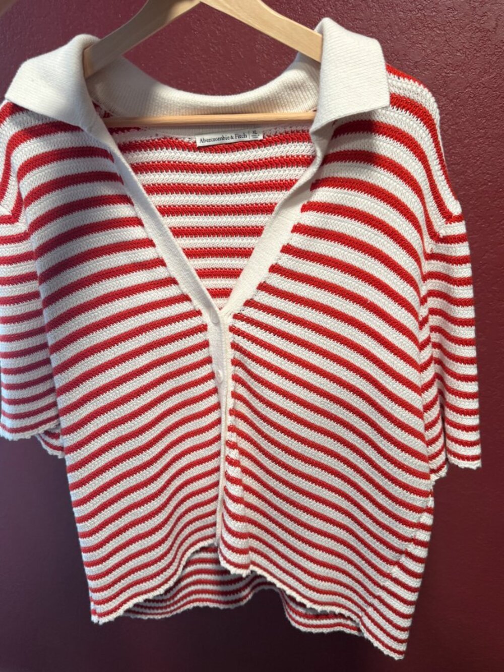 Abercrombie Fitch Stripe Crochet Cardigan Red & White Size XL